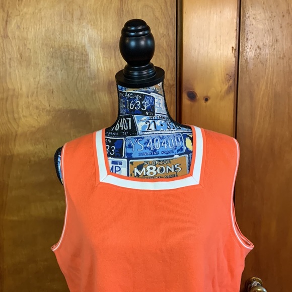 Evie Woman Sleeveless Cotton Blend Sweater. 2X.  Orange With White Trim. - Picture 2 of 6